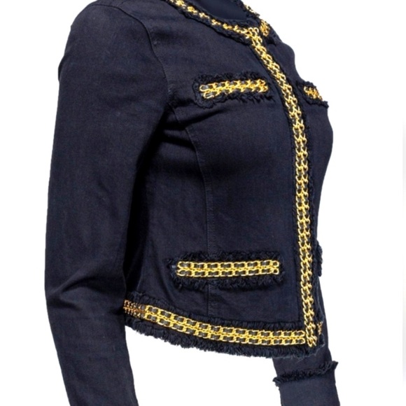 Michael Kors Black Denim Jacket with gold chain Size 4. - Picture 3 of 5